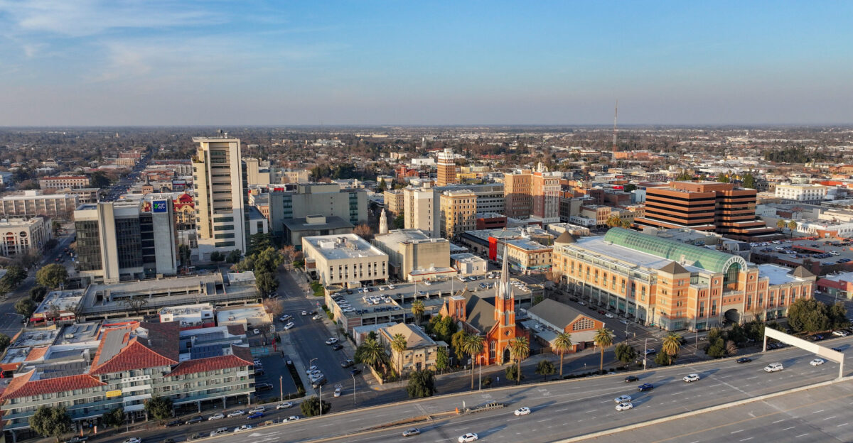 Aerial view of Stockton California skyline