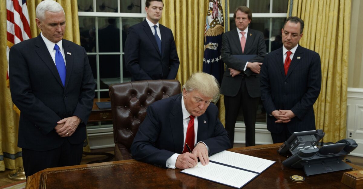 Donald Trump s Oval Office features gold curtains Winston Churchill bust by Ar M