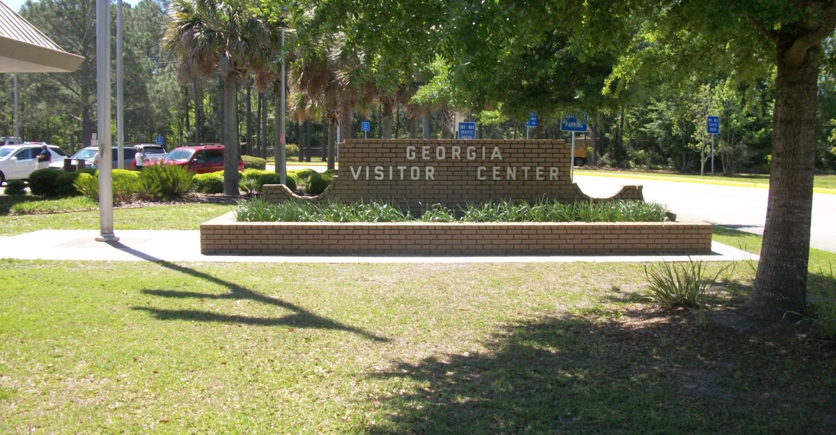 A sign inside Northbound Georgia Welcome Center off of Interstate 95 in St Marys Georgia Access to this welcome center is only available from Exit 1 St Marys Road but you can get back onto I-95 from a separate on-ramp