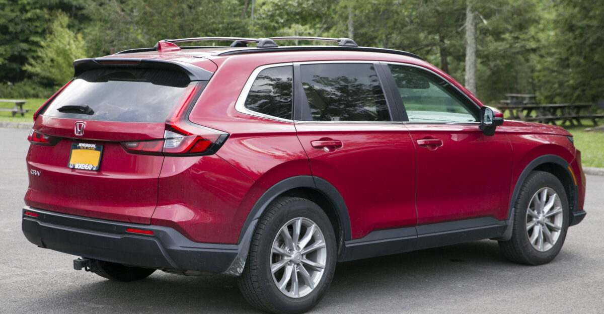 A 2023 Honda CR-V EX-L 4WD in Radiant Red Metallic with Gray Leather interior 1 5T L15BE engine with 190hp and the usual CVT Built in Greensburg Indiana