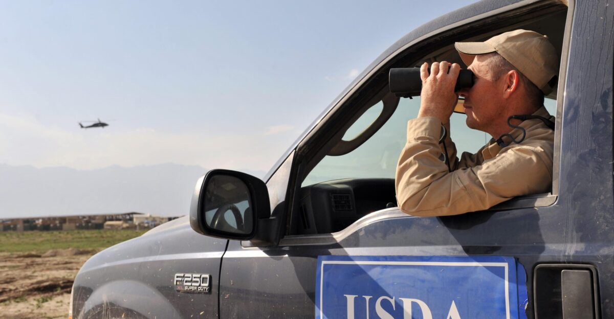 Mr Eddie Earwood U S Department of Agriculture Wildlife Services biologist assess the airfield for birds at Bagram Airfield Afghanistan April 13 Earwood assigned to the 455th Air Expeditionary Wing Safety routinely checks different locations on and around the flightline to ensure there are no birds or varmints that can potentially be a safety hazards Unit 455th Air Expeditionary Wing