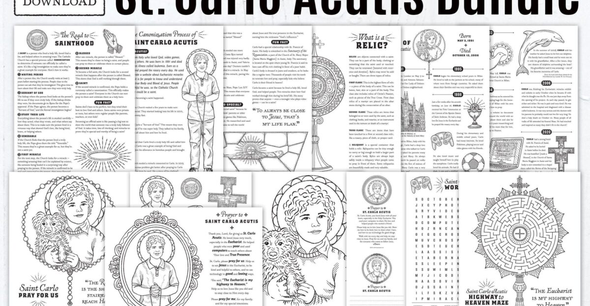Saint Carlo Acutis Activity Bundle Catholic Printables for Kids Coloring Pages Worksheets Games Feast Day Crafts by EtsyUK