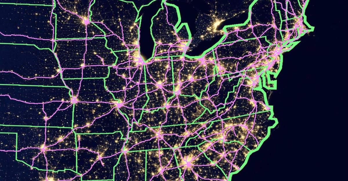 Overlay of light map of US with Interstate highways by Alejo Navarrete