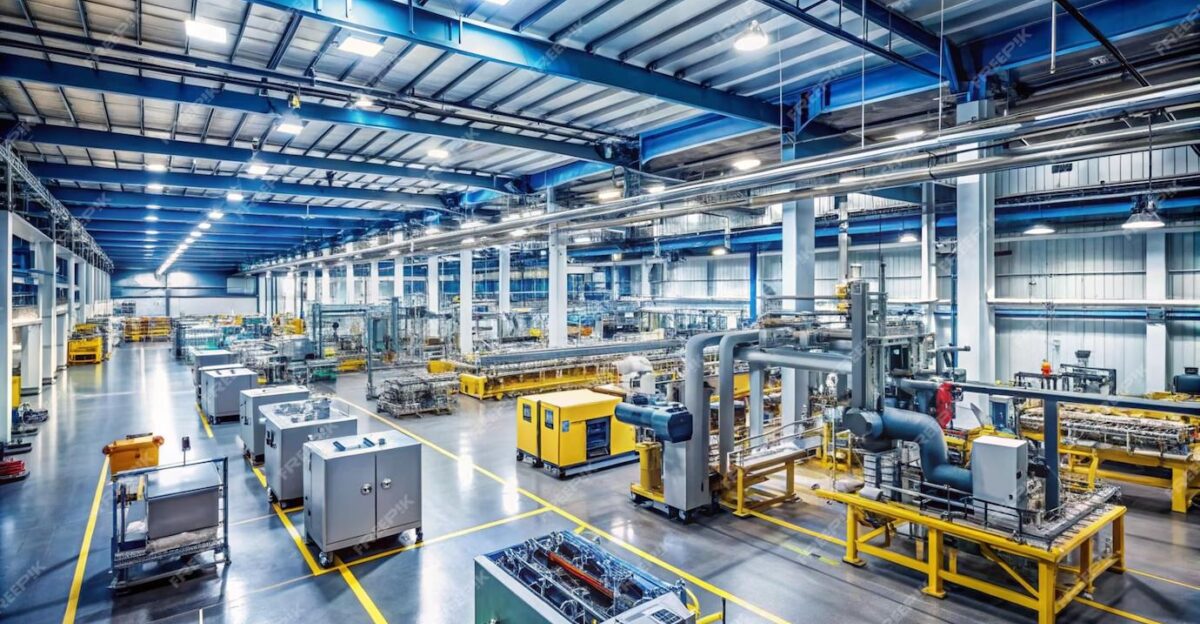 A factory with a yellow machine in it that says quot the company quot Premium AI-generated image by JIHOON YOO