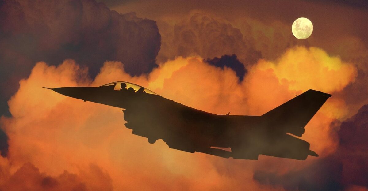 airplane nature jet fighter f-16 night sky moon clouds aircraft military war flight aviation transport pilot technology silhouette aviator aerospace fly army aerial digital manipulation photo art