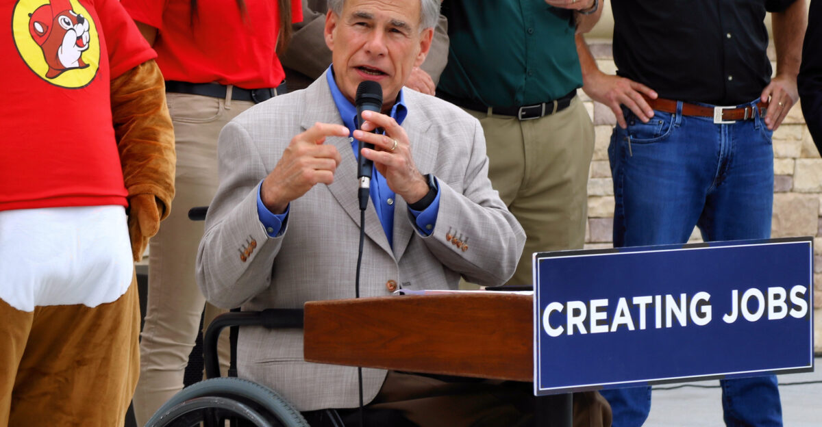 Texas Governor Greg Abbott speaking at the grand opening of Buc-ee s travel center in Luling Texas United States
