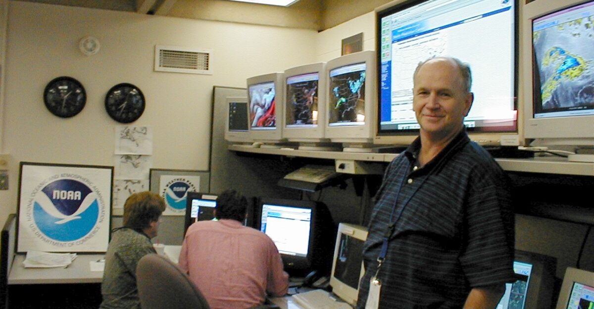 Jack Hales R standing in the SPC Spring Experiment room in 2003 Other SPC staff in the back