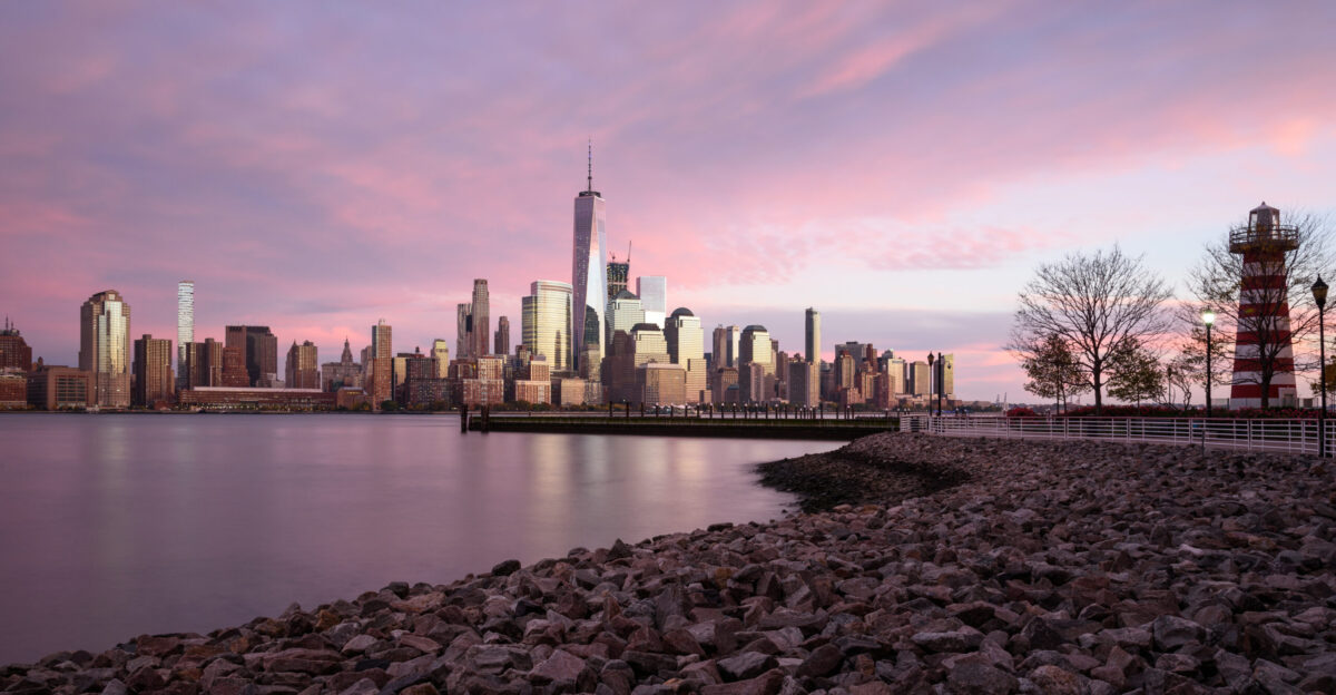 Lower Manhattan New York City as viewed from Newport Jersey City New Jersey