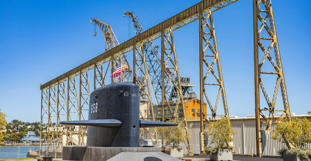 USS Vallejo Monument with industrial background at Mare Island California