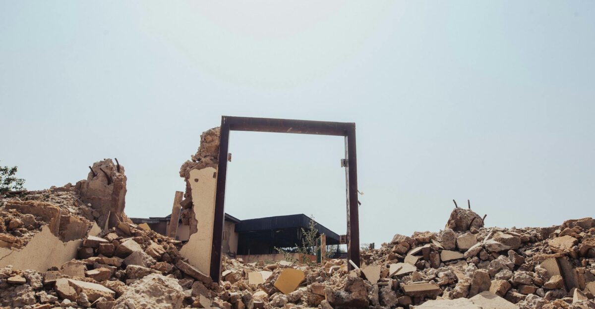 A collapsed building in Ibadan Nigeria showcasing rubble and destruction