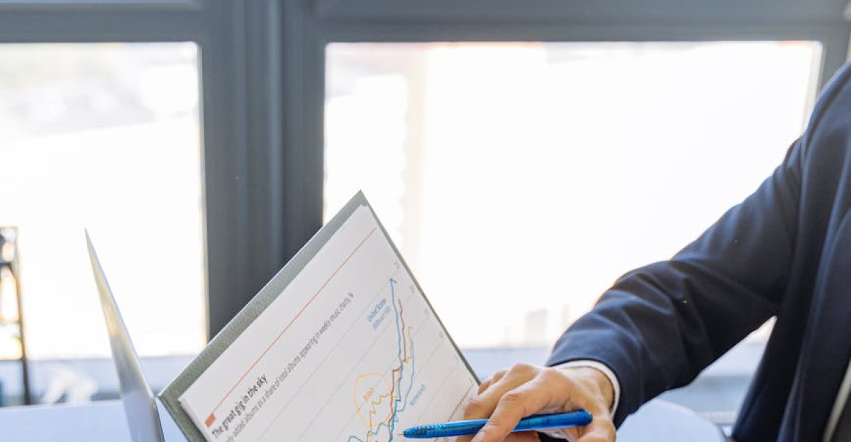 Business professionals discussing financial graphs and charts in an office setting