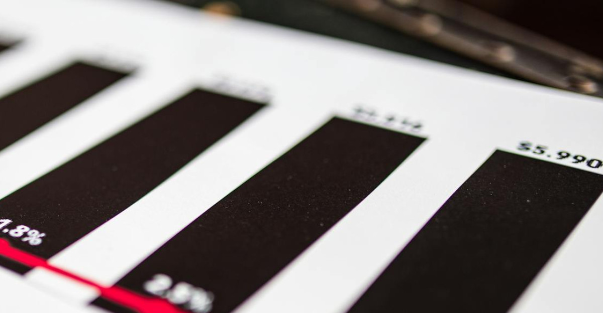 Close-up of a financial report showing sales data with dramatic depth of field