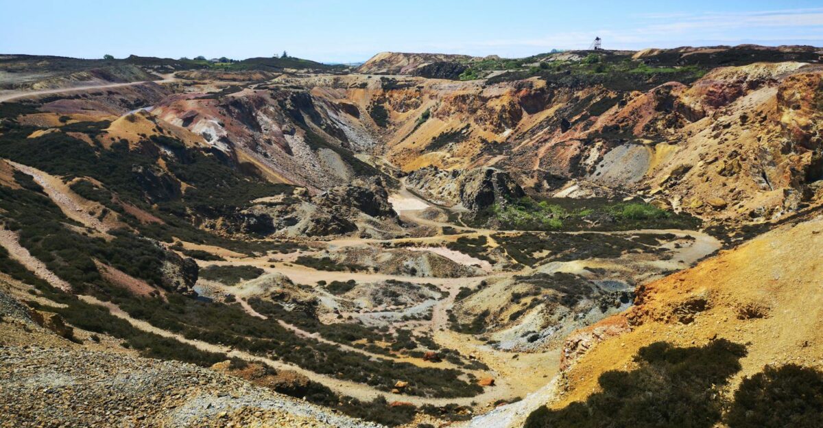 Vibrant aerial view of Parys Mountain s historic copper mine in Wales showcasing rugged geological formations