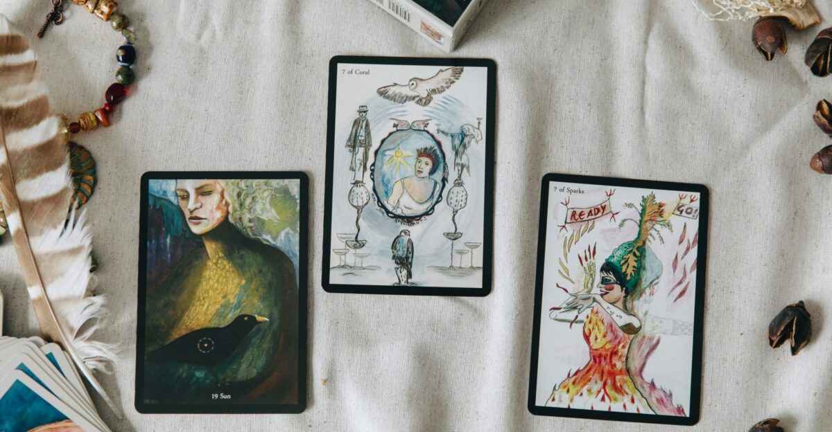 black and white cards on white textile