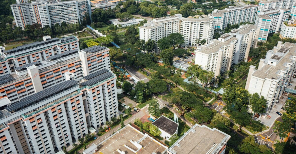 an aerial view of a city with lots of tall buildings