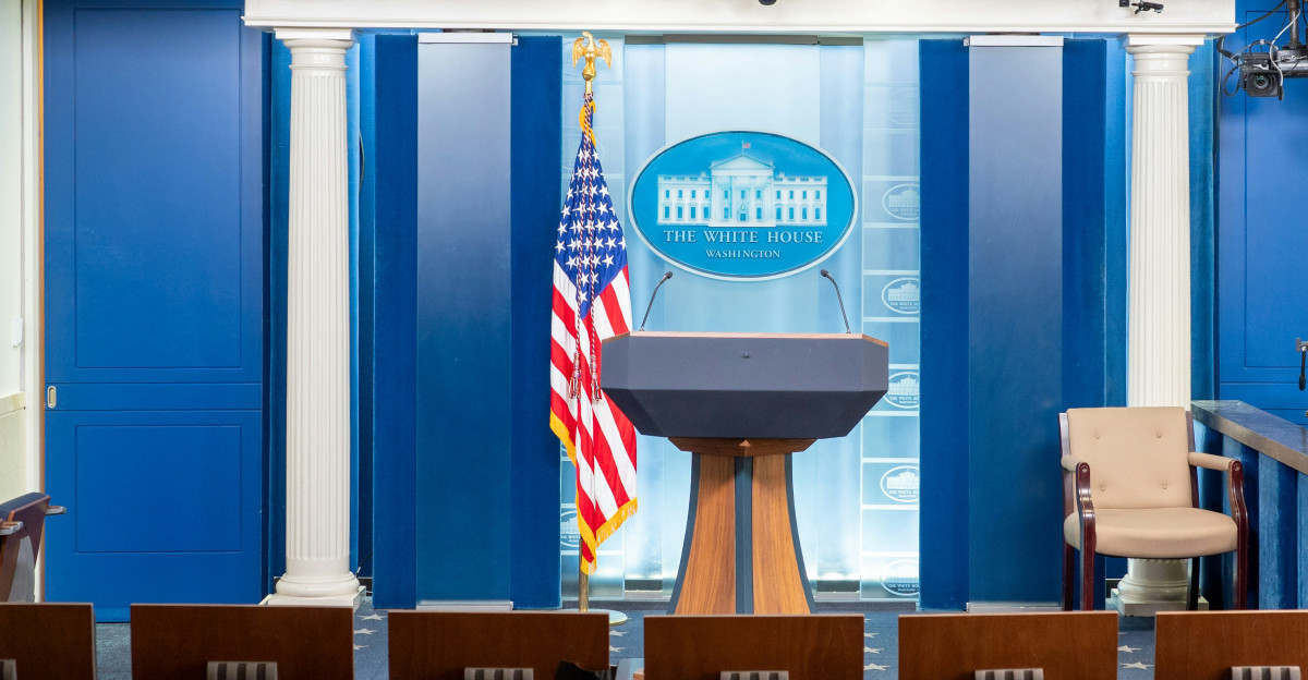 The white house press briefing room is empty