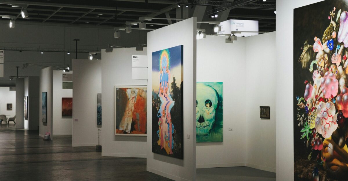An art gallery showcases various paintings on display