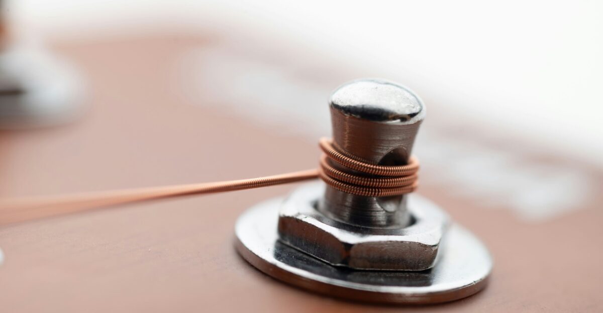 Guitar string wrapped around a tuning peg