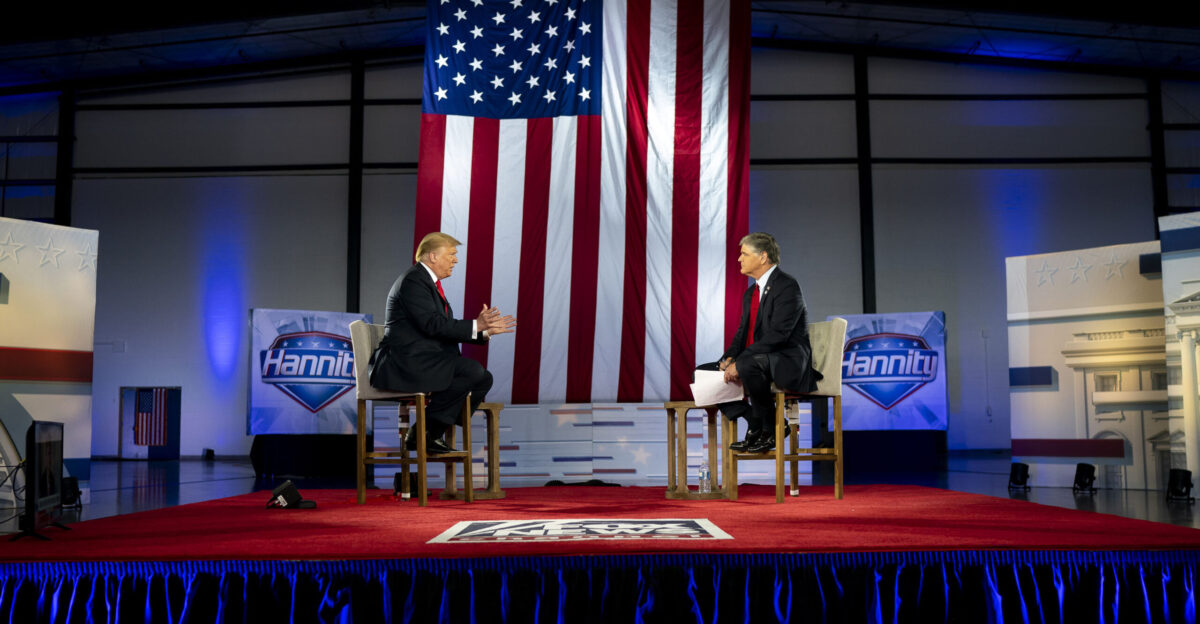 President Donald J Trump participates in a town hall interview taping with Sean Hannity of Fox News Thursday June 25 2020 at Green Bay-Austin Struble International Airport in Green Bay Wis Official White House Photo by Tia Dufour