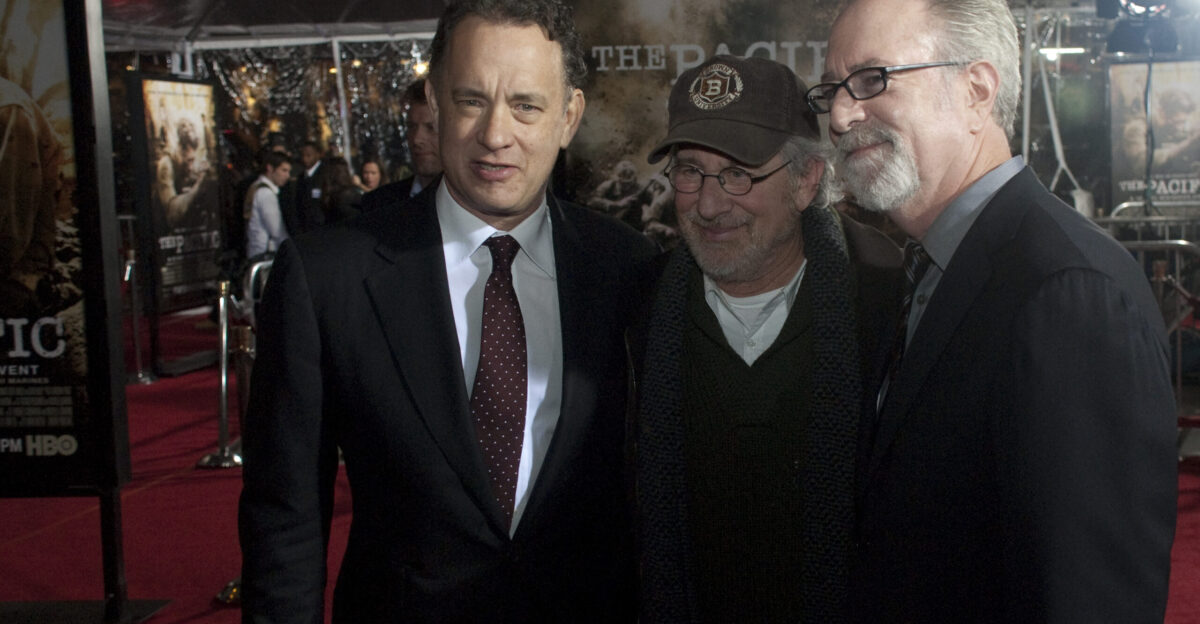 Executive Producers Steven Spielberg Tom Hanks and Gary Goetzman pose for pictures on the red carpet at HBO s Hollywood premiere for The Pacific at Grauman s Chinese Theater Feb 24 The same A-list trio that brought Stephen Ambrose s book Band of Brothers to the screen in 2001 unveiled the first episode of their long-awaited follow-up to Band of Brothers