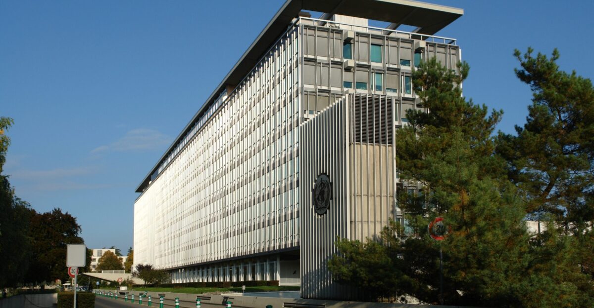 World Health Organisation headquarters from west Geneva