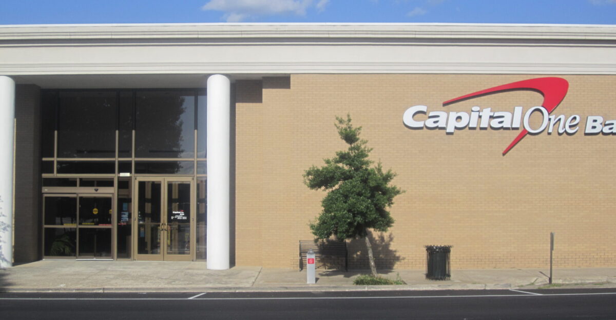 I took photo of Capital One Bank branch in downtown Bastrop LA using a Canon camera
