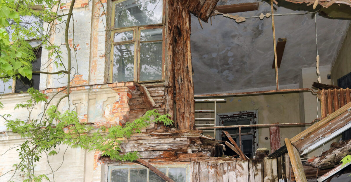 Ruins of abandoned building in Chernobyl after the 1986 nuclear accident