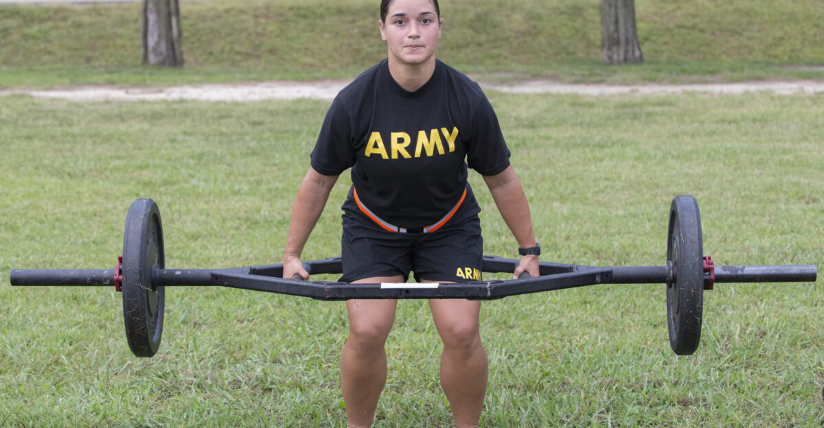Sgt Bruna Galarza demonstrates the deadlift event during a pilot for the Army Combat Fitness Test a six-event assessment designed to reduce injuries and replace the current Army Physical Fitness Test