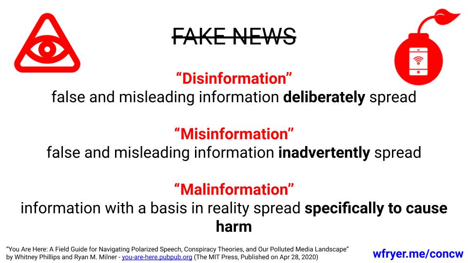 These are the terms scholars Whitney Phillips wphillips49 and Ryan M Milner rmmilner use in their excellent April 2020 book You Are Here A Field Guide for Navigating Polarized Speech Conspiracy Theories and Our Polluted Media Landscape you-are-here pubpub org Shared in our media literacy project Conspiracies and Culture Wars medialiteracy wesfryer com concw