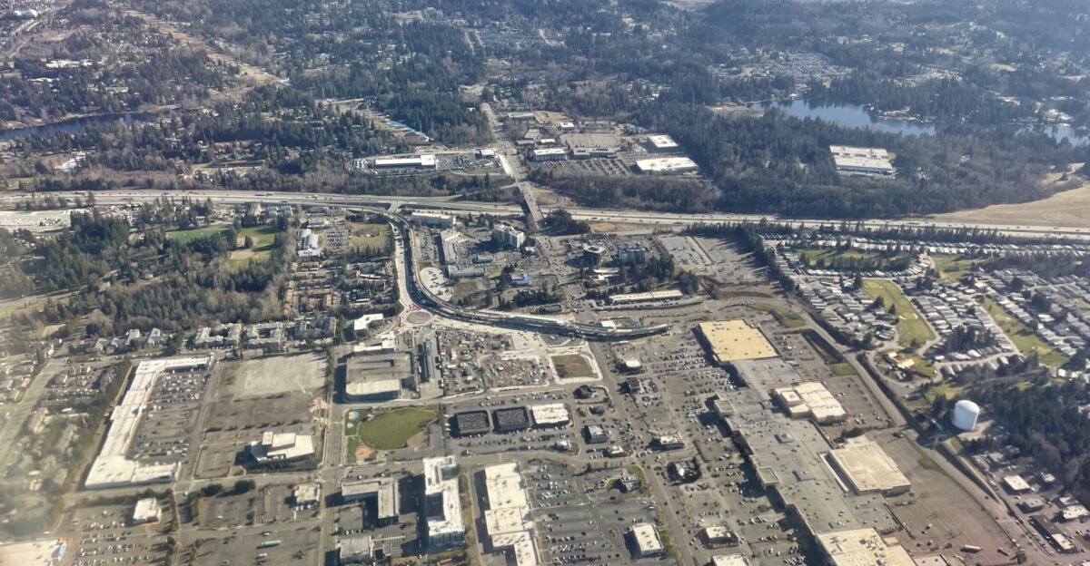 Aerial view of the under construction Federal Way light rail station