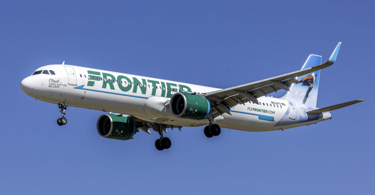 Frontier Airlines Airbus A321-271NX neo N624FR landing at Baltimore-Washington International Thurgood Marshall Airport Maryland USA