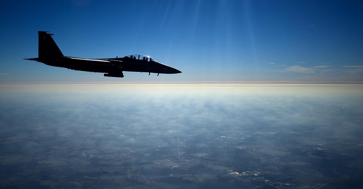 us air force nature f-15e strike eagle aircraft jet fighter sky clouds military
