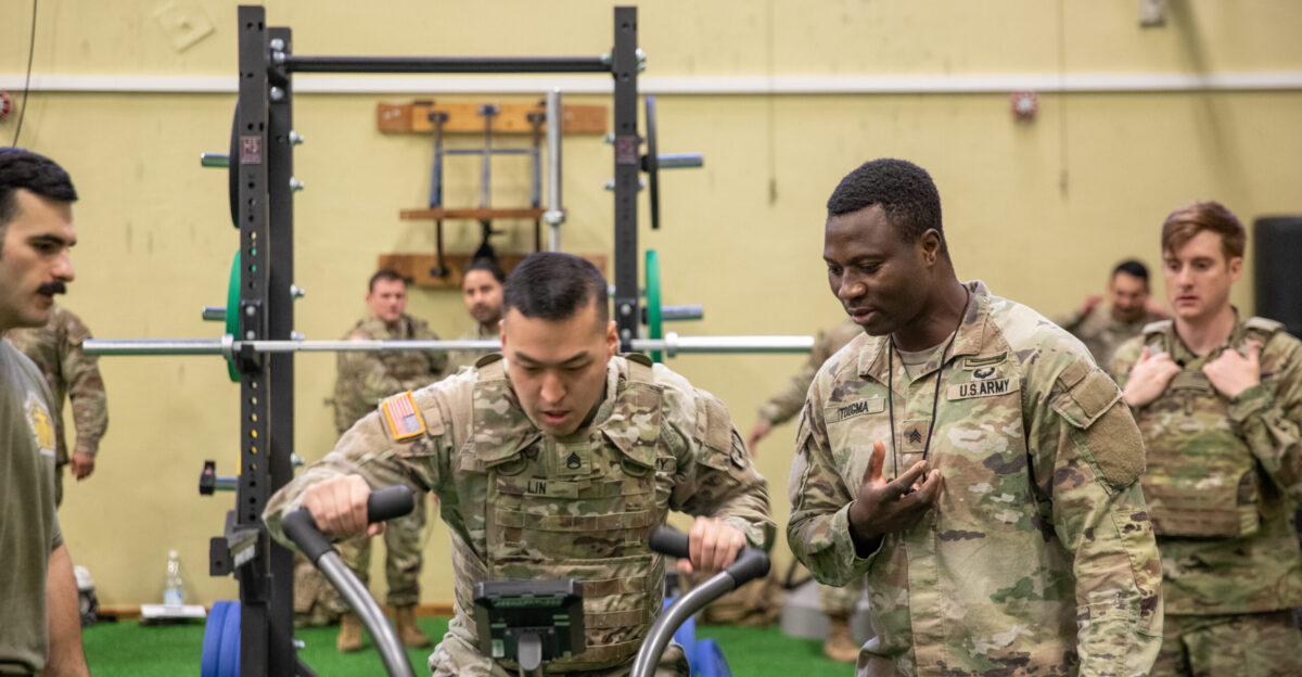 U S Army Soldiers assigned to Landstuhl Regional Medical Center participate in a combat fitness assessment at Miesau Army Depot Germany on Nov 12 2024 The assessment is part of the U S Army s Holistic Health and Fitness Instructor Course which teaches service members the fundamentals of sports and exercise science within the Department of Defense DoD photo by Travis Jones