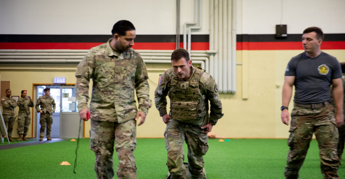 U S Army Soldiers assigned to Landstuhl Regional Medical Center participate in a combat fitness assessment at Miesau Army Depot Germany on Nov 12 2024 The assessment is part of the U S Army s Holistic Health and Fitness Instructor Course which teaches service members the fundamentals of sports and exercise science within the Department of Defense DoD photo by Travis Jones
