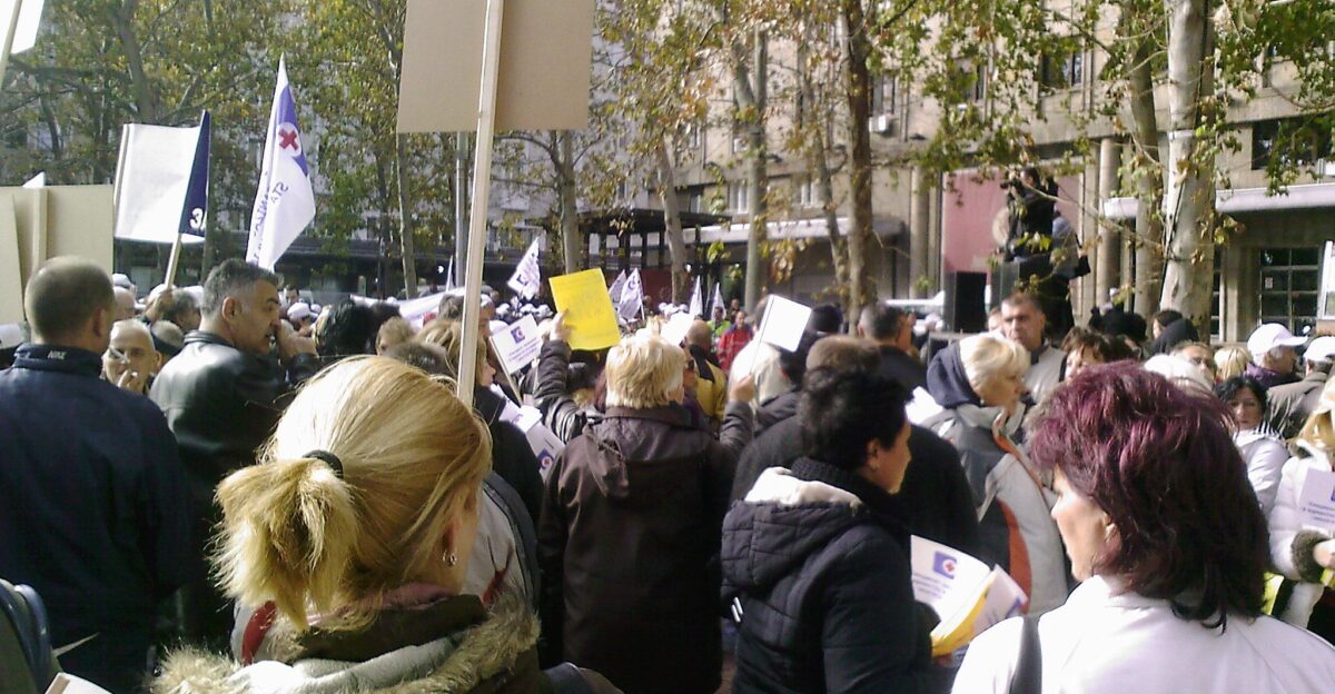 Healthcare workers on strike in Belgrade Serbia 2011