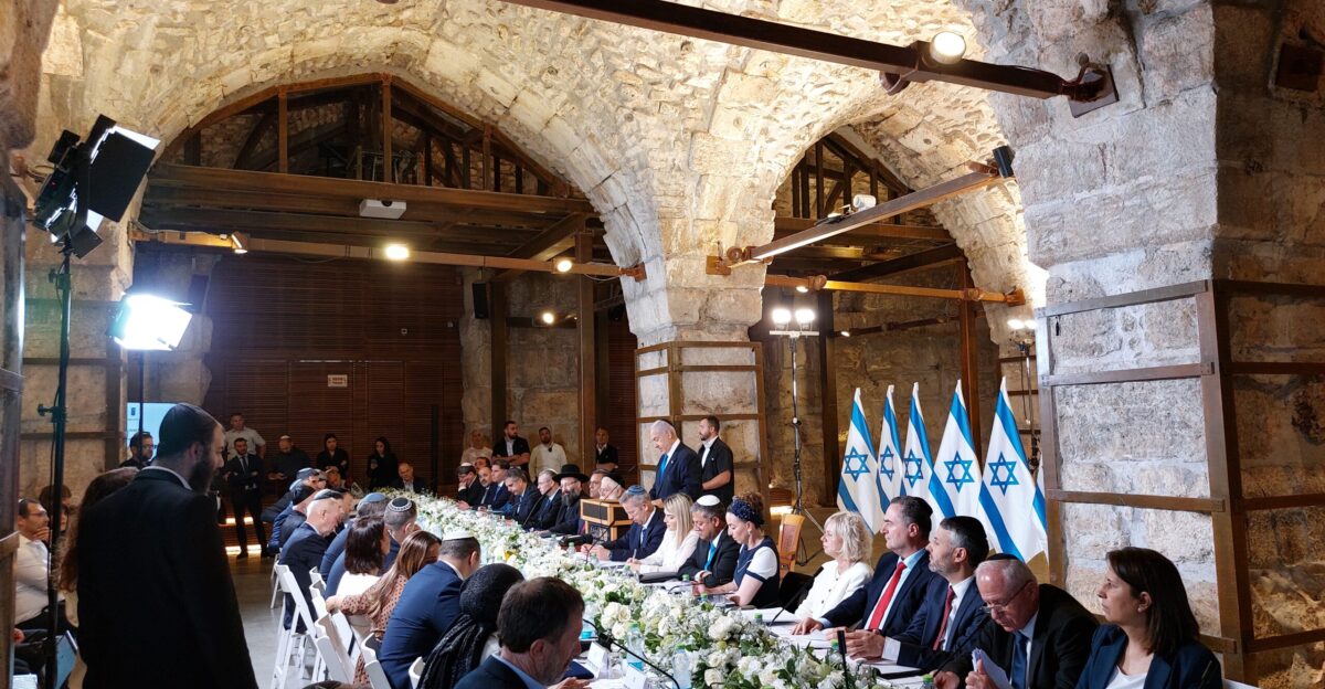 The Cabinet of the Israel at a celebratory meeting in the tunnels of the Western Wall in honor of the 56th anniversary of the liberation of the city of Jerusalem - May 21 2023
