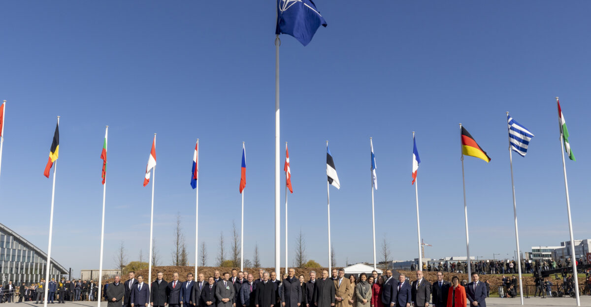 NATO family photo after Finland s accession ceremony to alliance Brussels Belgium