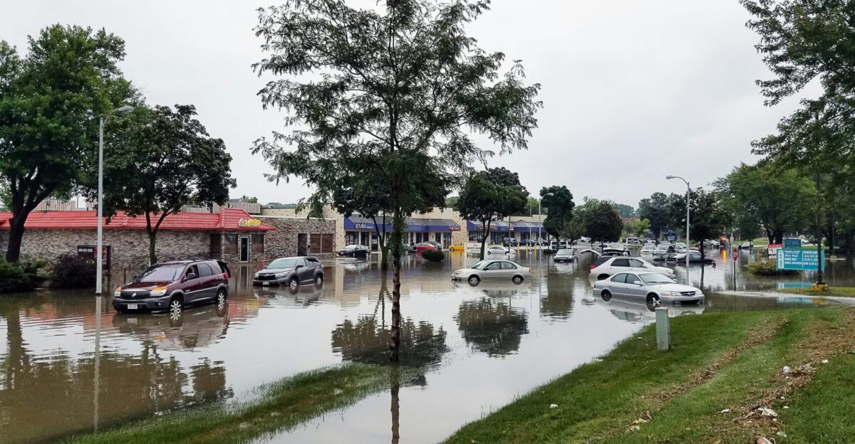 cars on flooded street