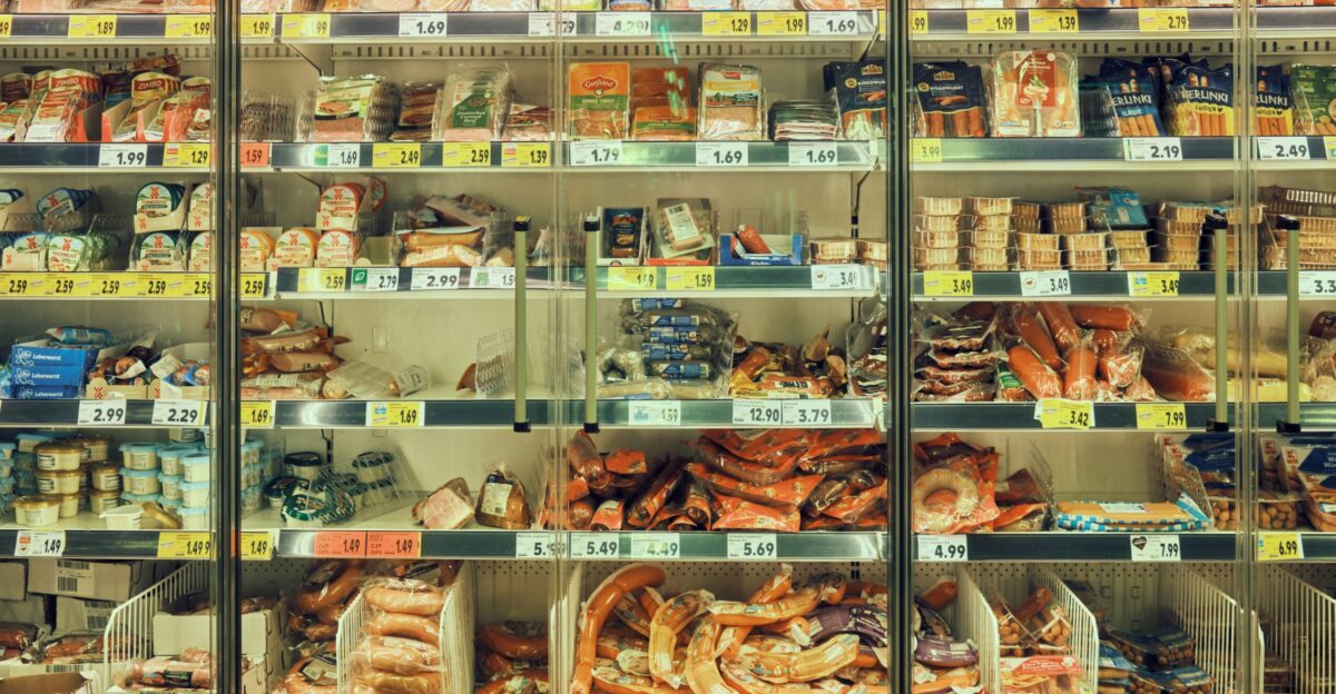 a display case filled with lots of different types of food