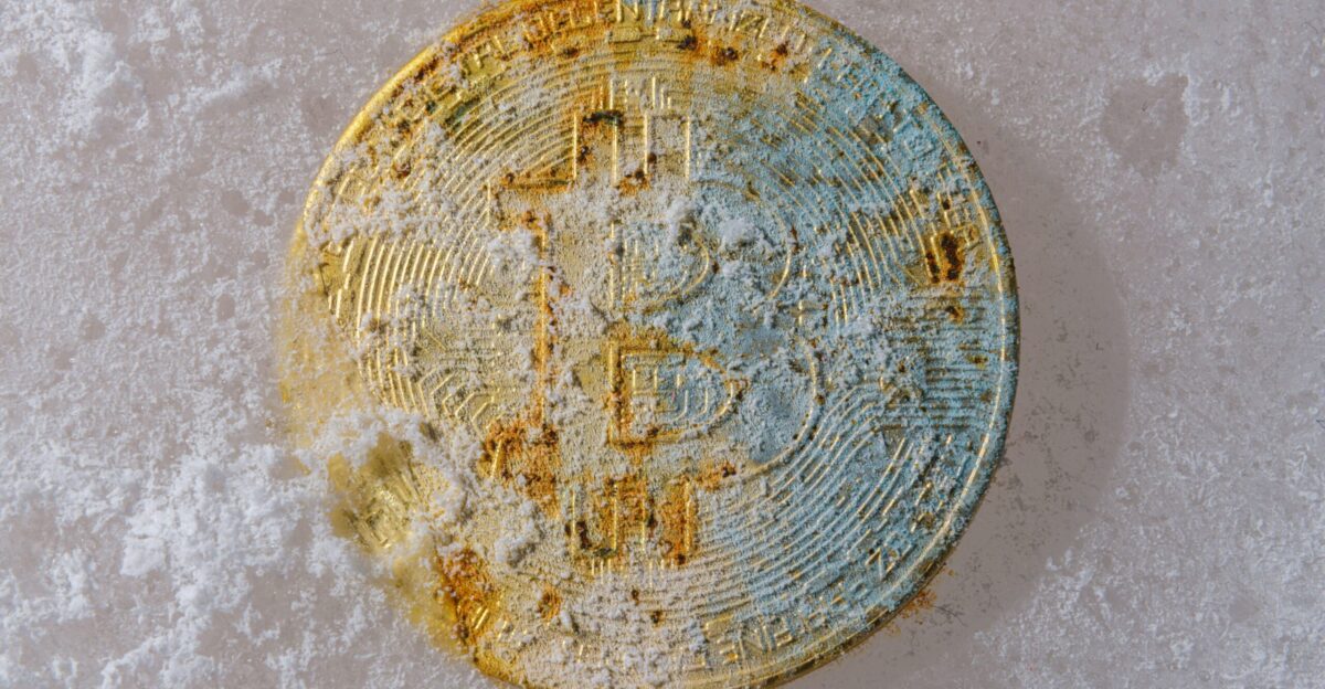 a dirty round object sitting on a white surface