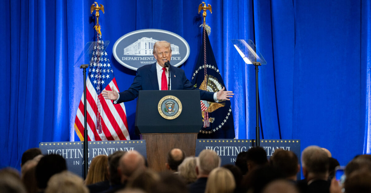 Trump speaking at the US Justice Department