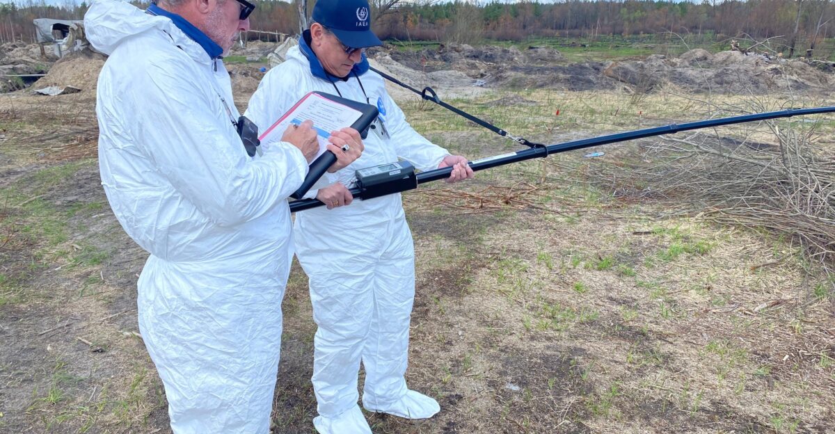 IAEA nuclear safety experts conduct radiological measurements at the Exclusion Zone surrounding the Chornobyl Nuclear Power Plant in Ukraine 27 April 2022 Photo Credit IAEA