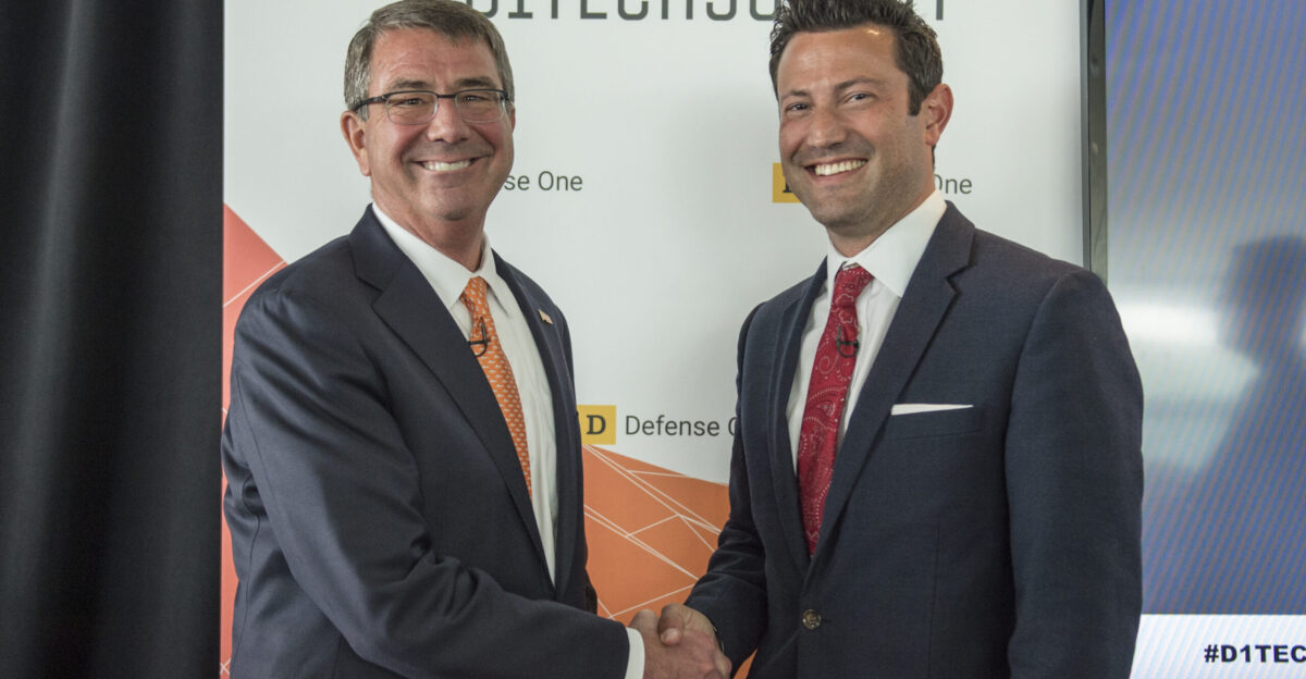 Secretary of Defense Ash Carter meets with Kevin Baron executive editor at Defense One during the Defense One Tech Summit in Washington D C June 10 2016 DoD photo by Staff Sgt Brigitte N Brantley Released