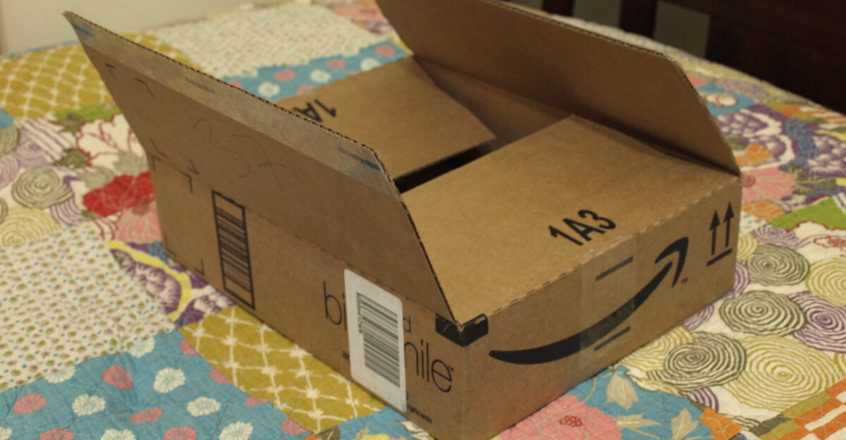A box which contained items I had bought from Amazon com