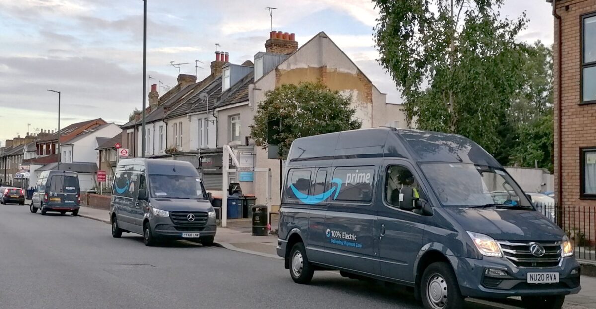Amazon Prime electric delivery vans in East Barnet Road