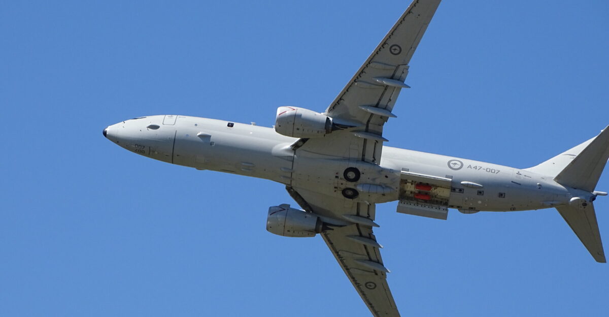 A Boeing P-8 maritime patrol aircraft of the Royal Australian Air Force seen at the Hunter Valley Airshow in 2019