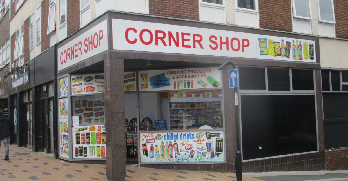 Corner Shop, Westgate, Wakefield, West Yorkshire.  Taken on the afternoon of Saturday the 5th August 2023.