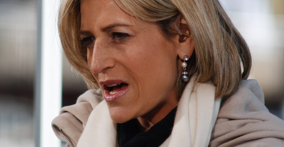 Reporter Emily Maitlis recording a segment on the United Kingdom s 2010 Leadership Debate for the BBC News at One show on Bristol Harbourside opposite the event venue the Arnolfini arts centre