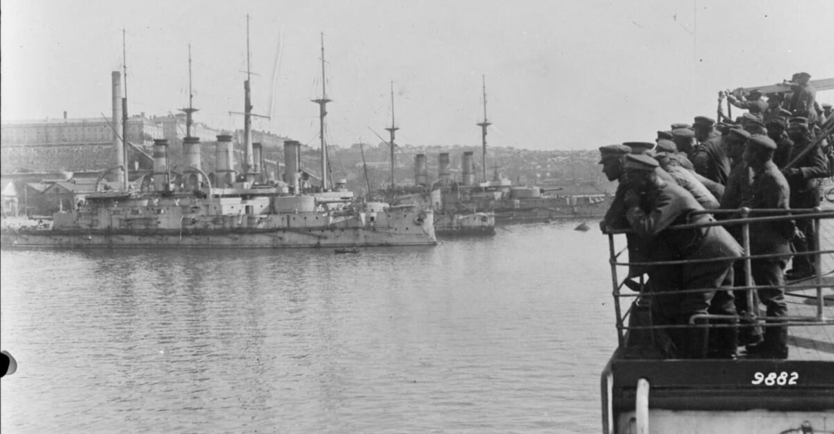 German troops looking at newly captured Russian ships in Sevastopol 1918