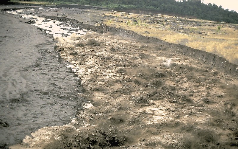 Hot lahar in the Nima II river near El Palmar Guatemala 1989